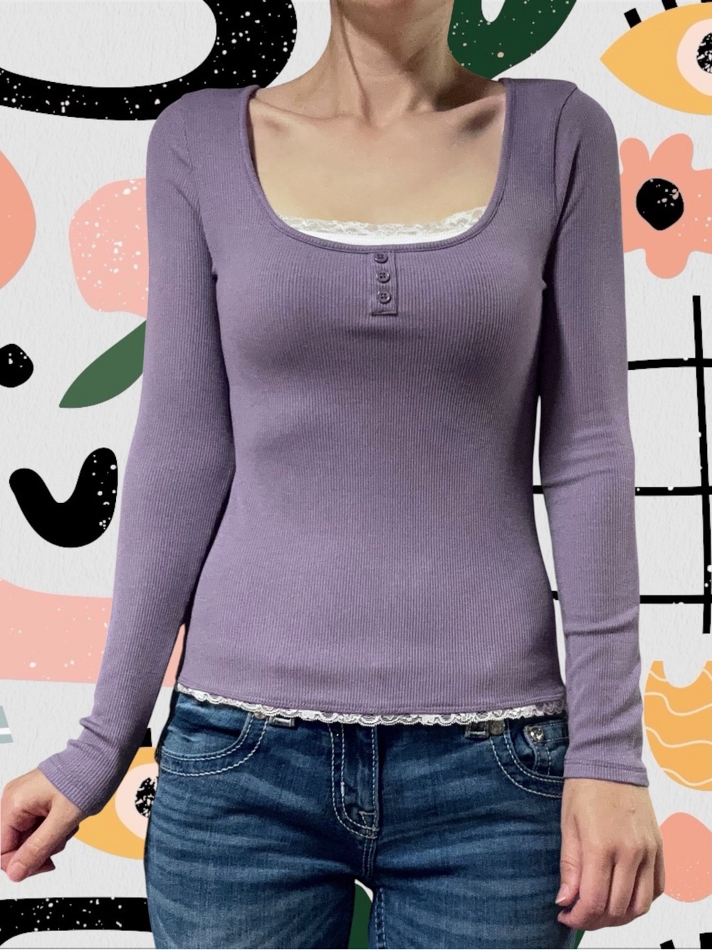 Frankee & Skylarr | Y2K Style Layered Ribbed Lace Trim Long Sleeve Top